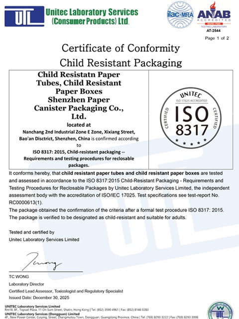 Child Resistant Packaging Certificates